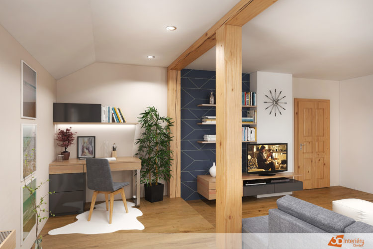 Design obývacího pokoje s pracovnou – Vyškov