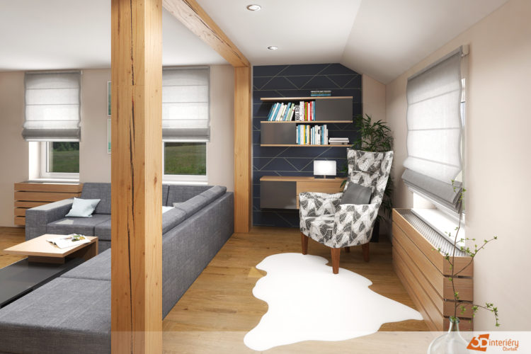 Design obývacího pokoje s pracovnou – Vyškov