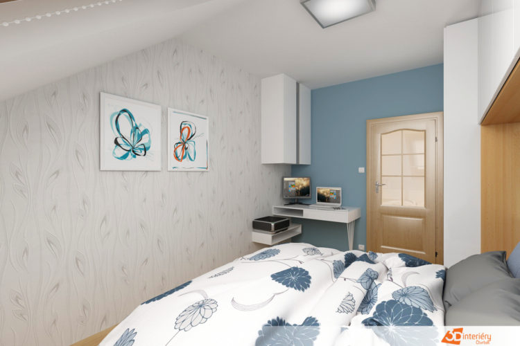 3D design podkrovní ložnice