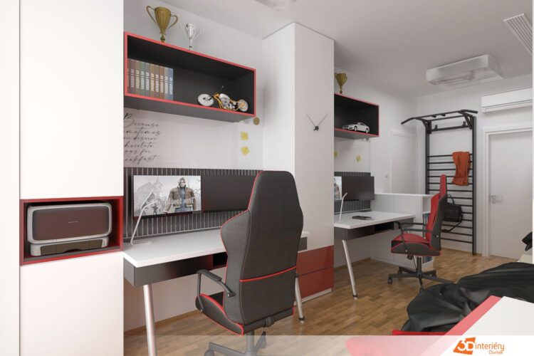 Červený interiér pro vysokoškoláky od architekta – v bytě Praha 4