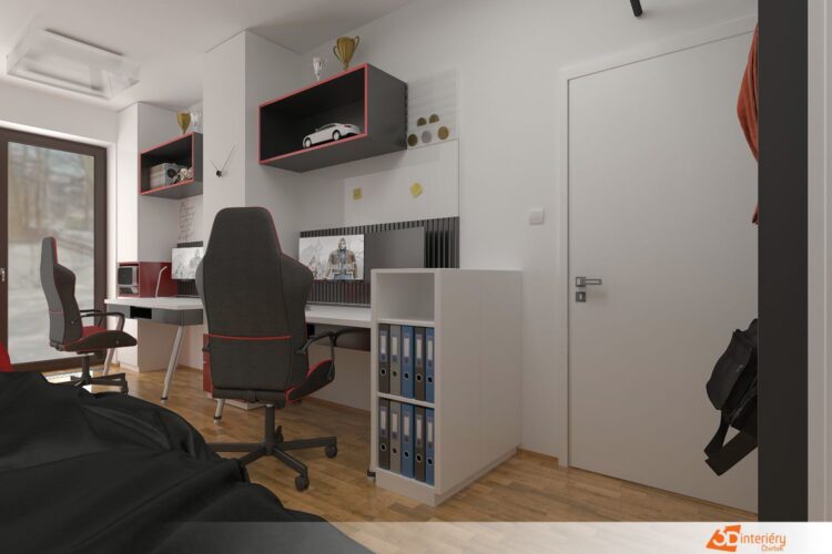 Červený interiér pro vysokoškoláky od architekta – v bytě Praha 4