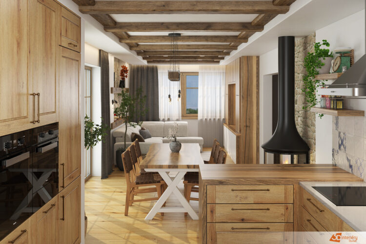 Dřevěné trámy a kámen – dům kousek od Brna