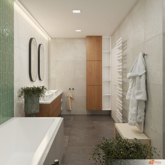 Fialové nebo zelené koupelnové doplňky