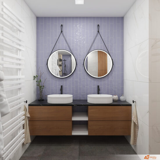 Fialové nebo zelené koupelnové doplňky