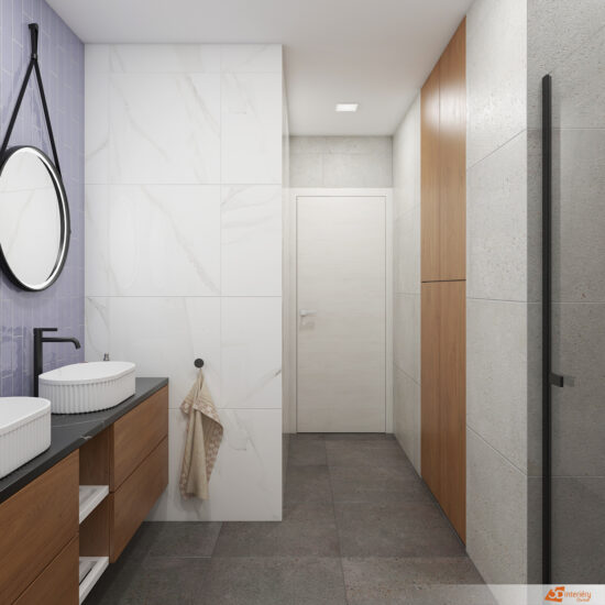 Fialové nebo zelené koupelnové doplňky