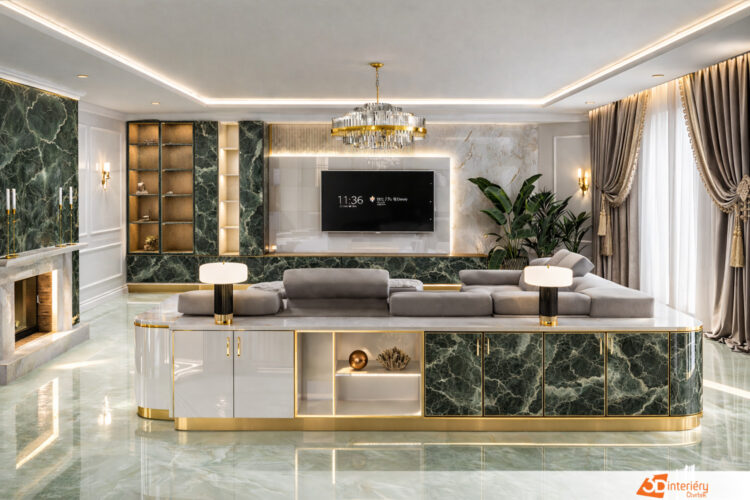 Luxusní prostor s důrazem na eleganci a komfort – obývák
